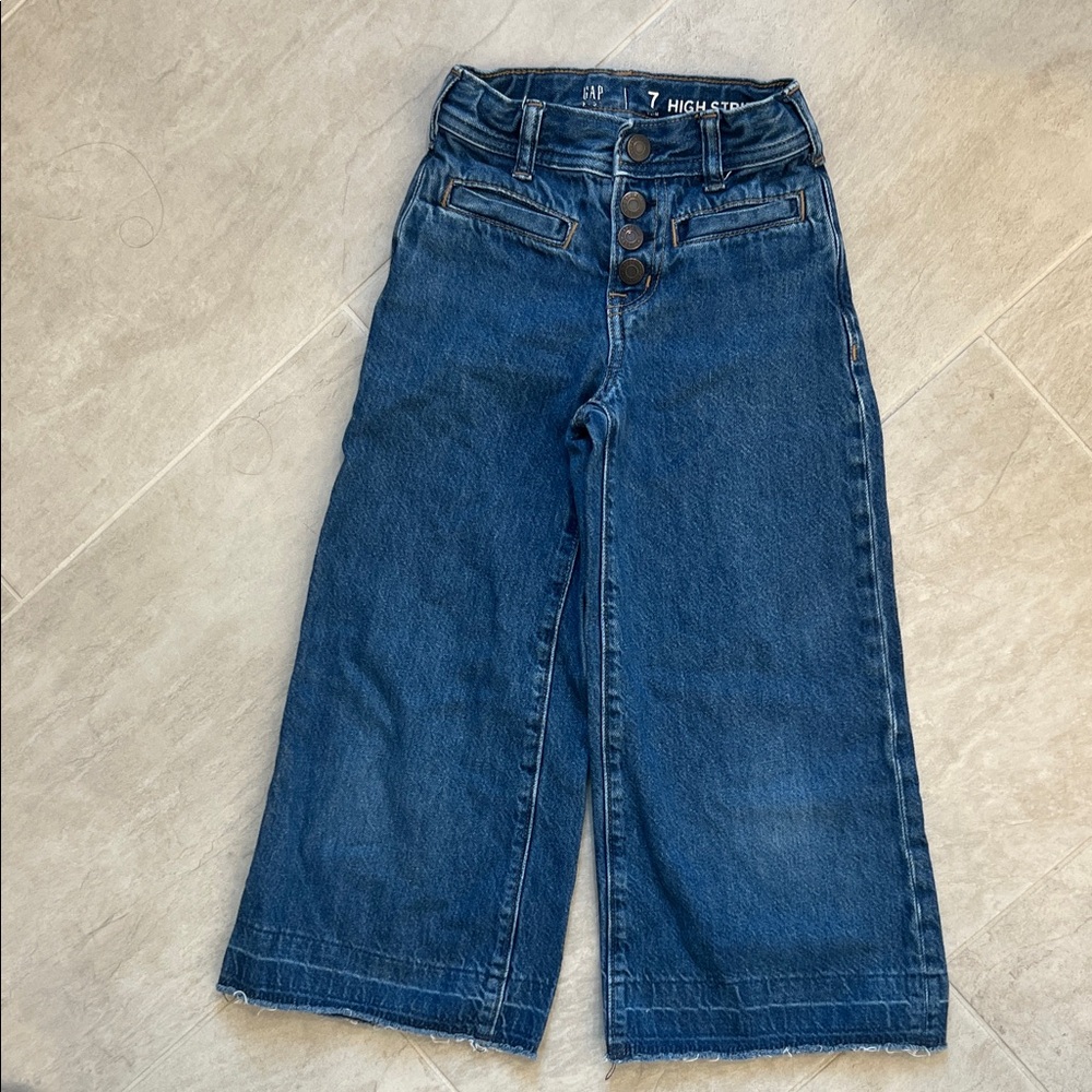 GAP kids 7 Slim Dark Blue wash “High Stride Ankle” Wide Leg Jeans